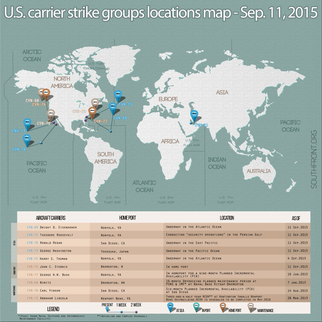 U.S. Carrier Strike Groups Locations Map – Sep. 11, 2015