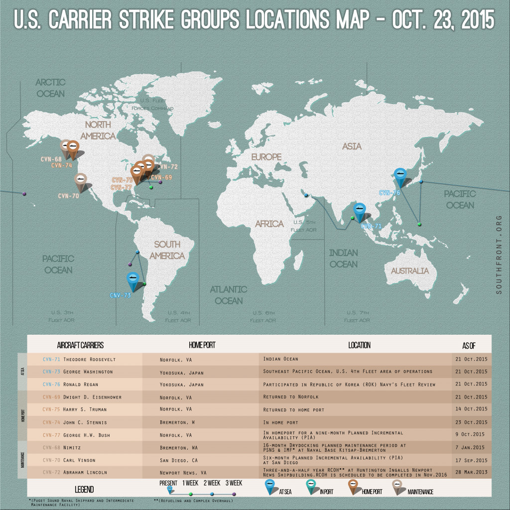 U.S. Carrier Strike Groups Locations Map – Oct. 23, 2015