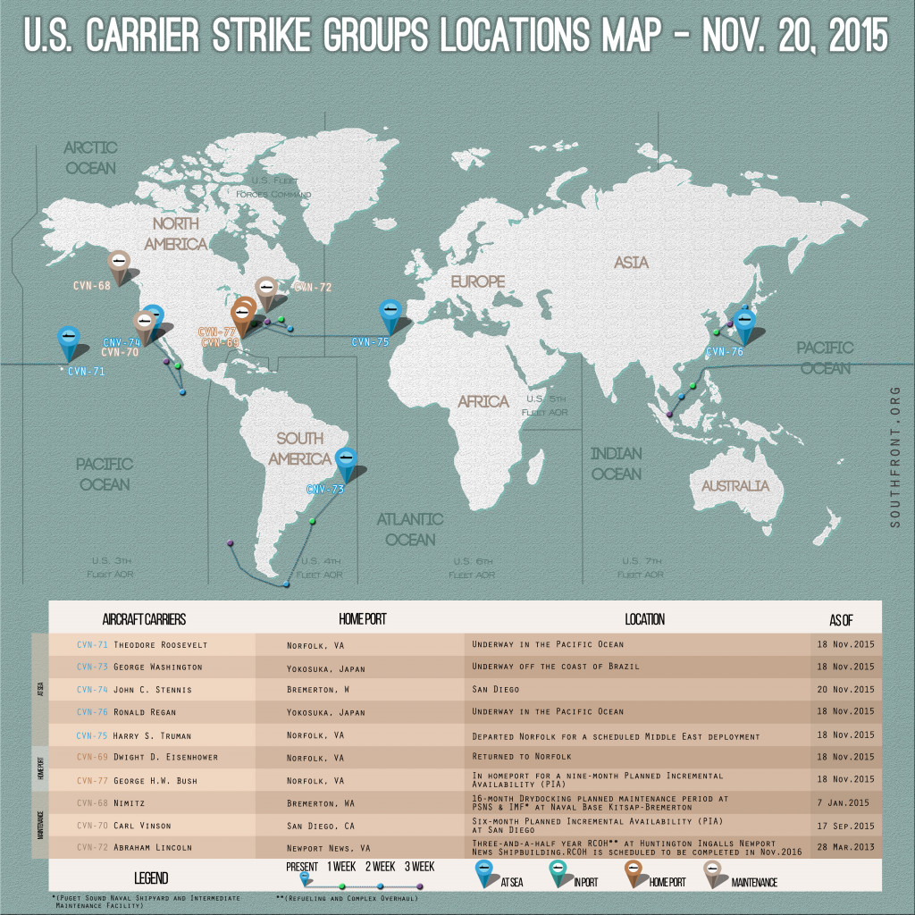 U.S. Carrier Strike Groups Locations Map – Nov. 20, 2015