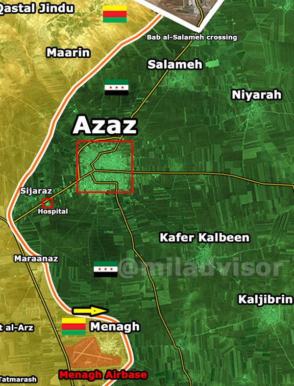 Map: Kurdish YPG Advancing on Terrorist Stronghold of Azaz, Syria