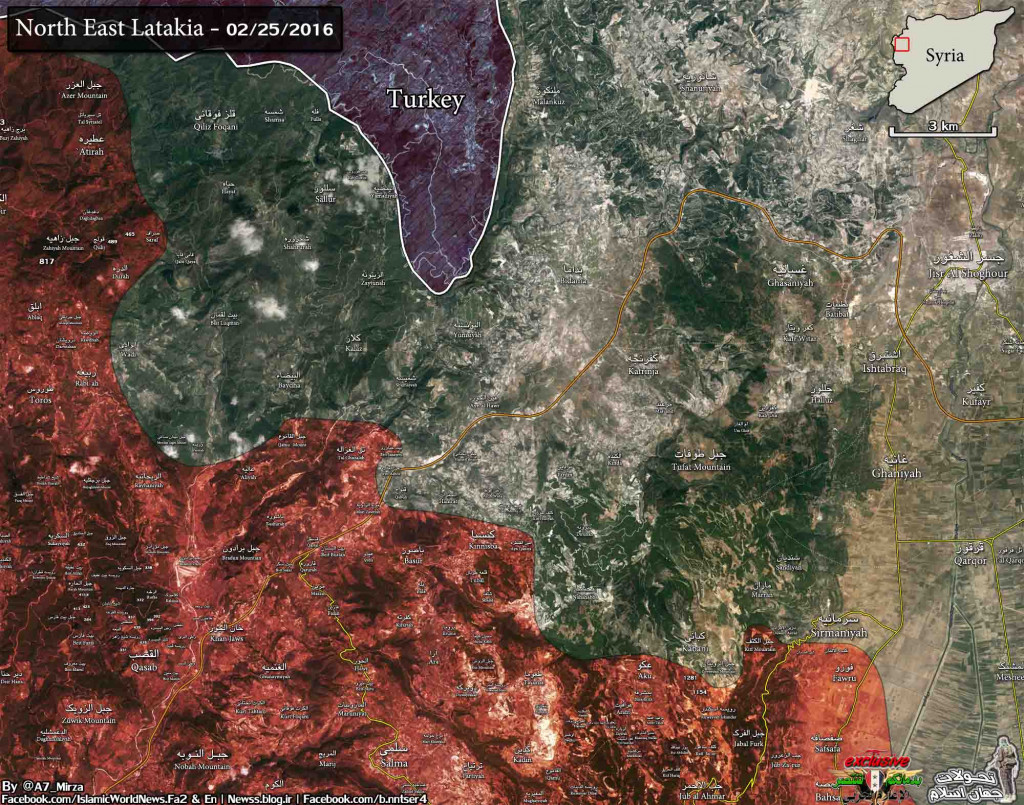 Map: Military Situation in Latakia Province on Feb.25