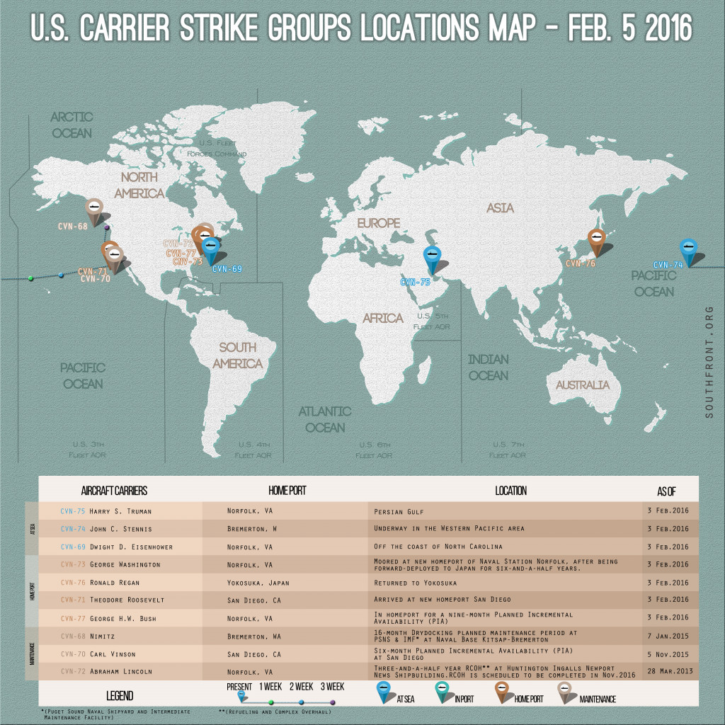 U.S. Carrier Strike Groups Locations Map – Feb. 5, 2016