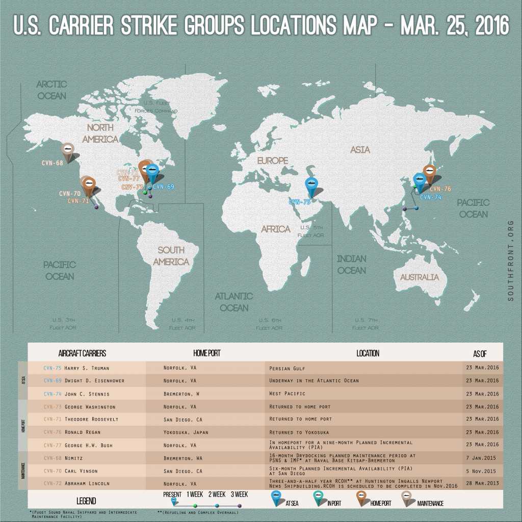 U.S. Carrier Strike Groups Locations Map – Mar. 25, 2016