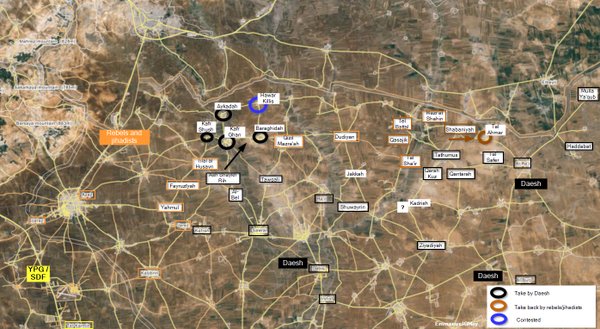 Map: ISIS Advances in Northern Syria, Ecncirles FSA & Allies