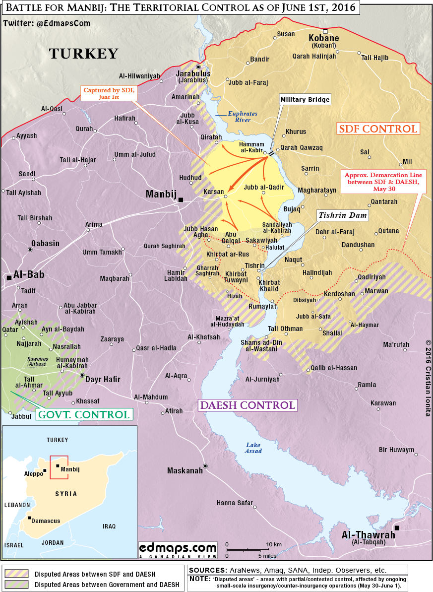 Detailed Map: Battle for Manbij, Syria on June 1