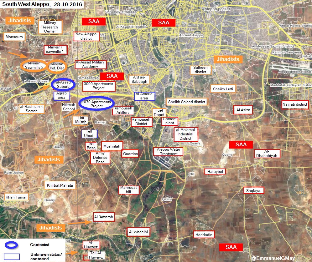 Overview of Military Situation in Aleppo City on October 29, 2016 (Maps, Photos, Videos)
