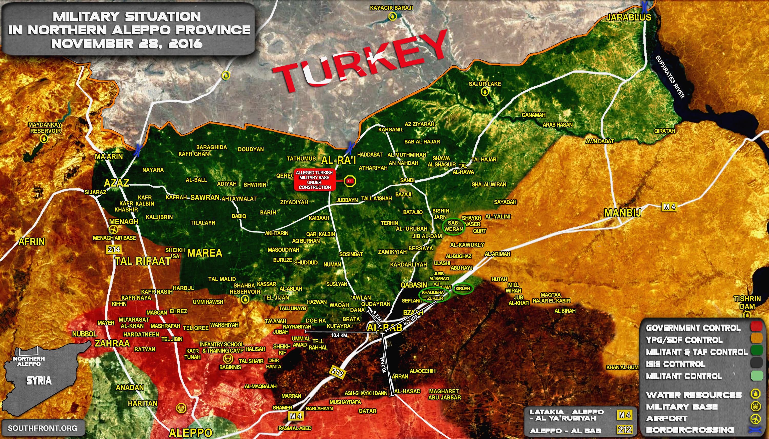 Syria Map Update: Military Situation in Northern Part of Aleppo Province on November 28, 2016