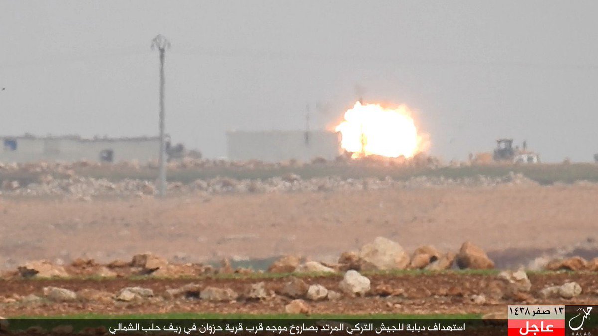 Photos: ISIS Destroying Turkish Battle Tank near al-Bab with Guided Missile