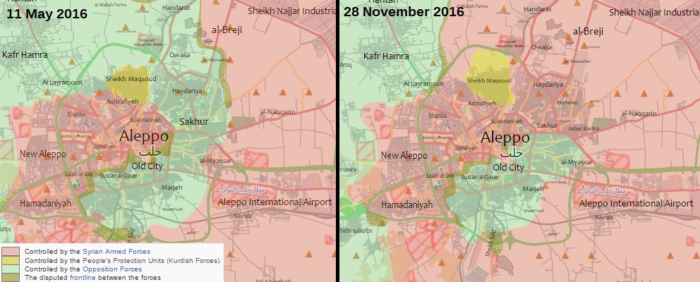 Map Comparison: Military Situation in Aleppo City on May 11 vs Aleppo City on November 28
