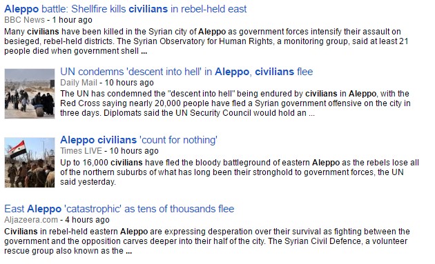 Media Hypocrisy: In Aleppo Civilians Flee from 'Regime Offensive'