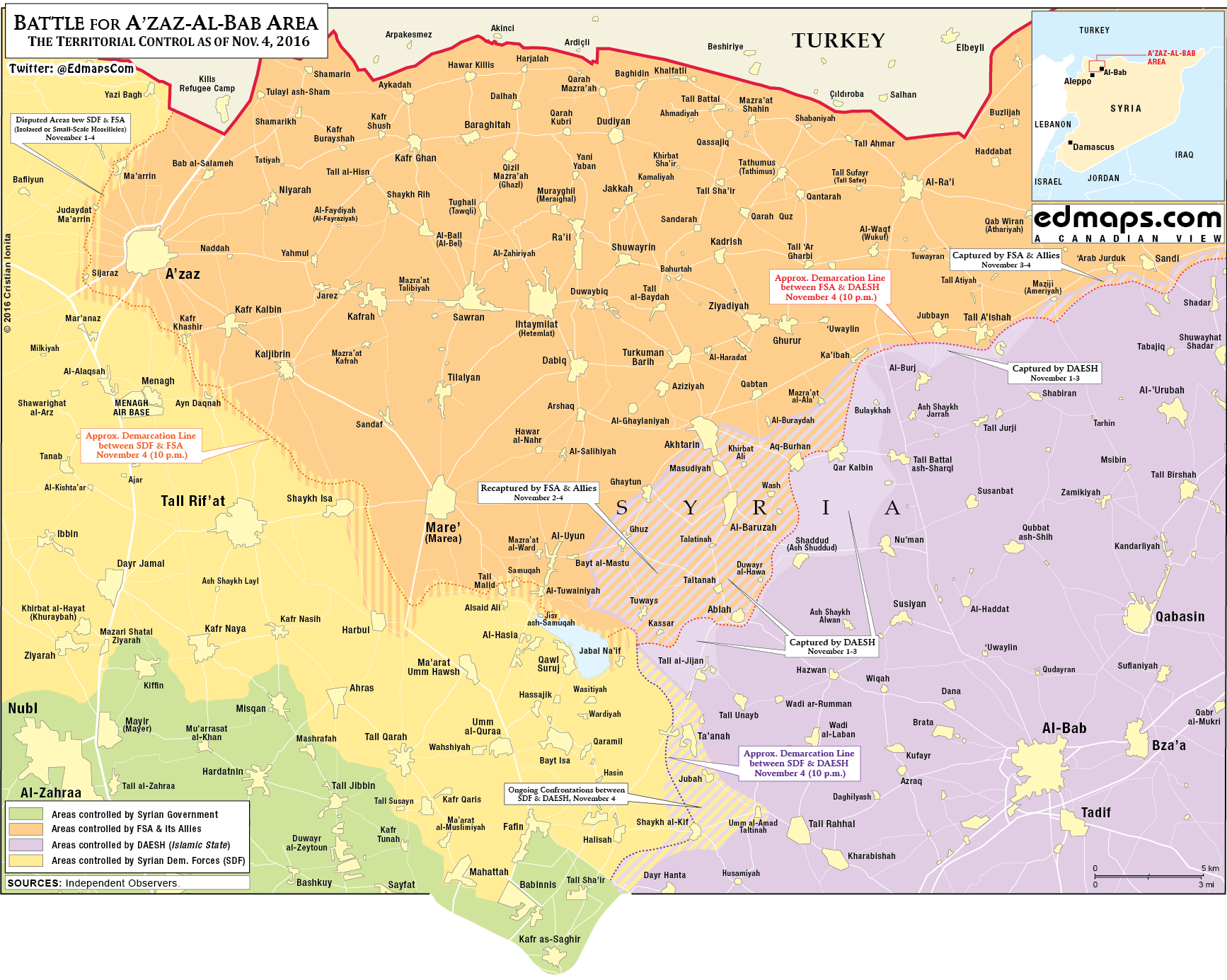 Syria War Map: Military Situation in Northeast of Aleppo City on November 4