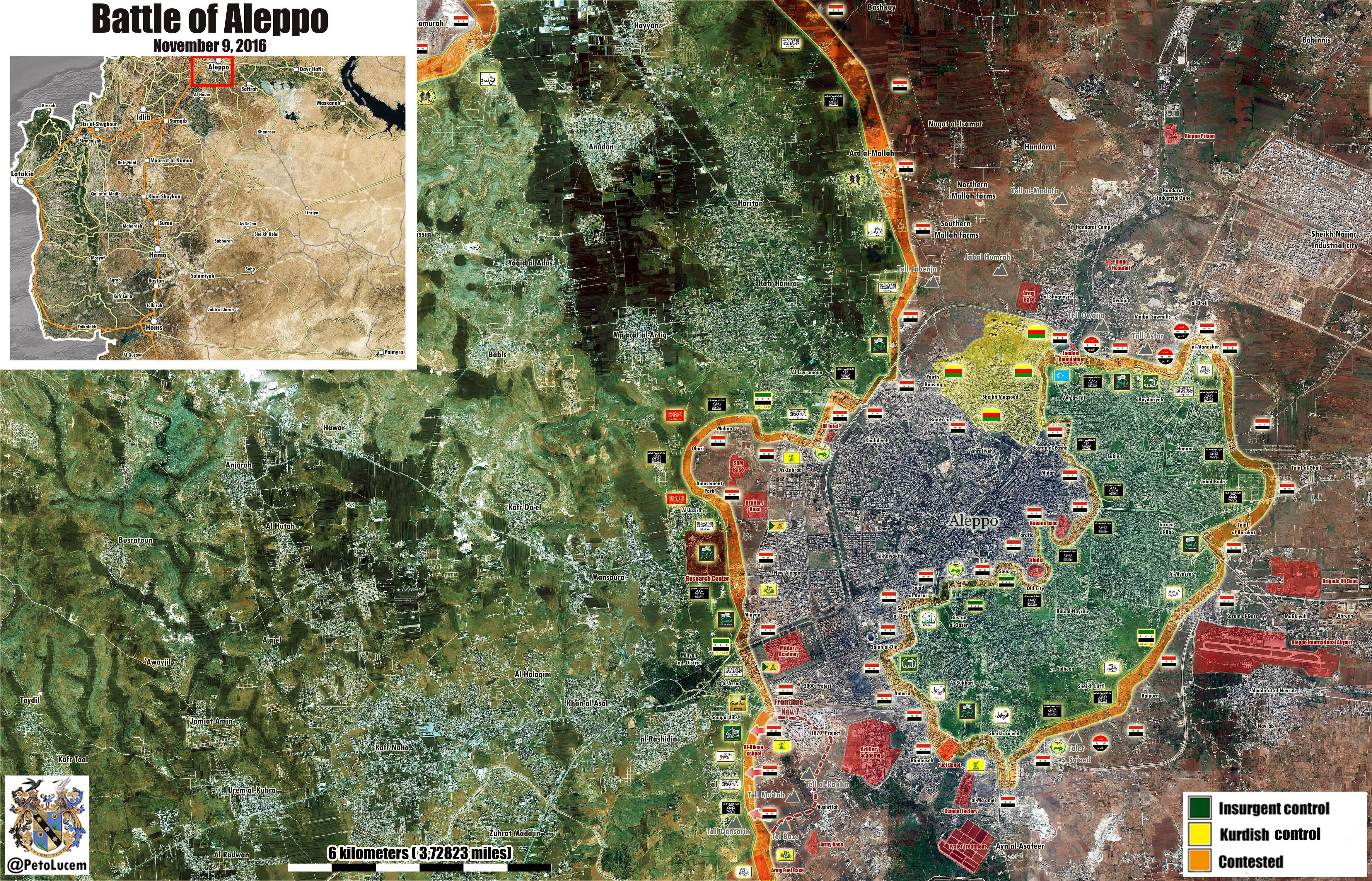 Syrian War Map Update: General Look at Military Situation in Aleppo City on November 9, 2016