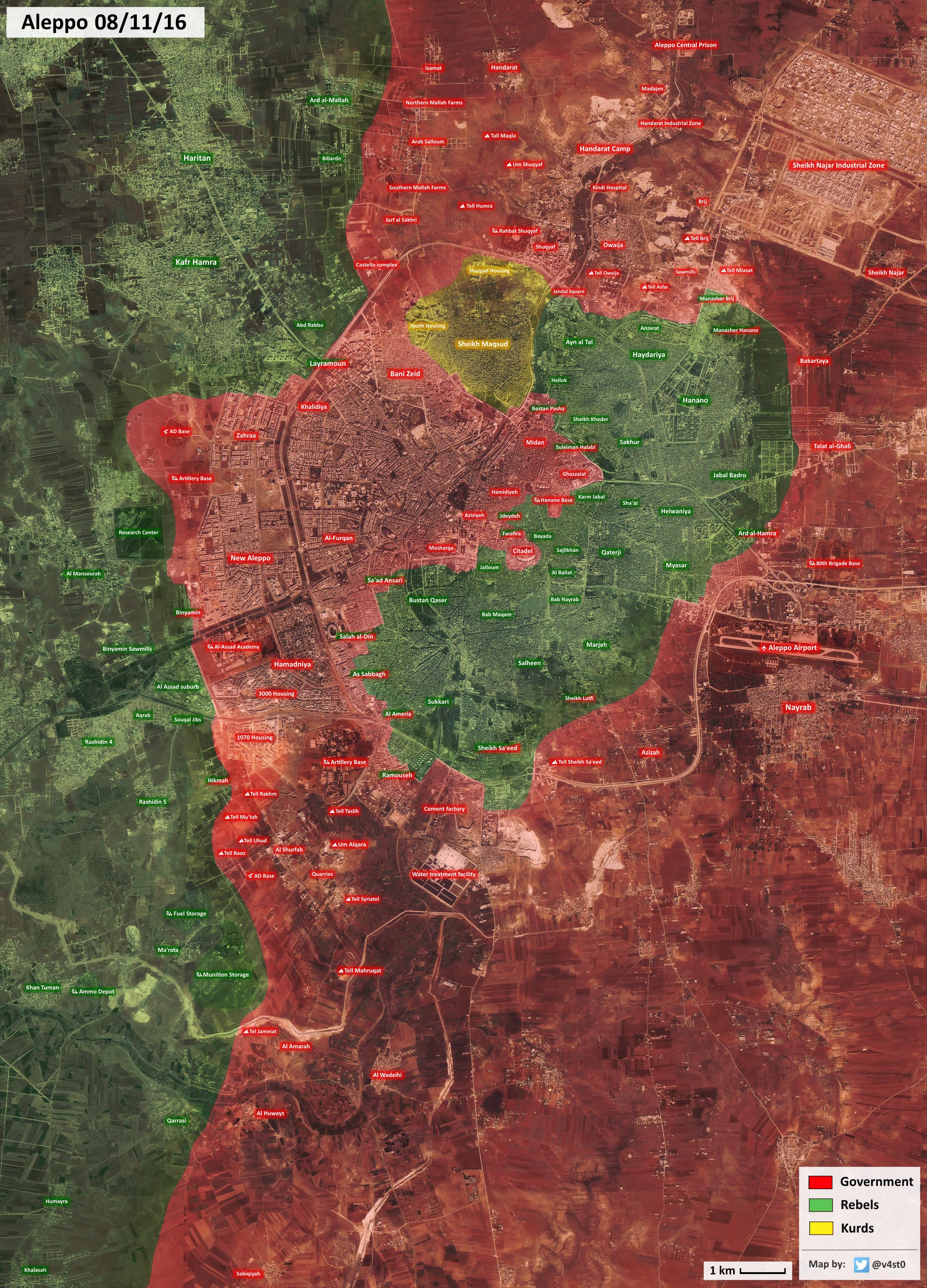 Syrian War Map Update: General Look at Military Situation in Aleppo City on November 8, 2016