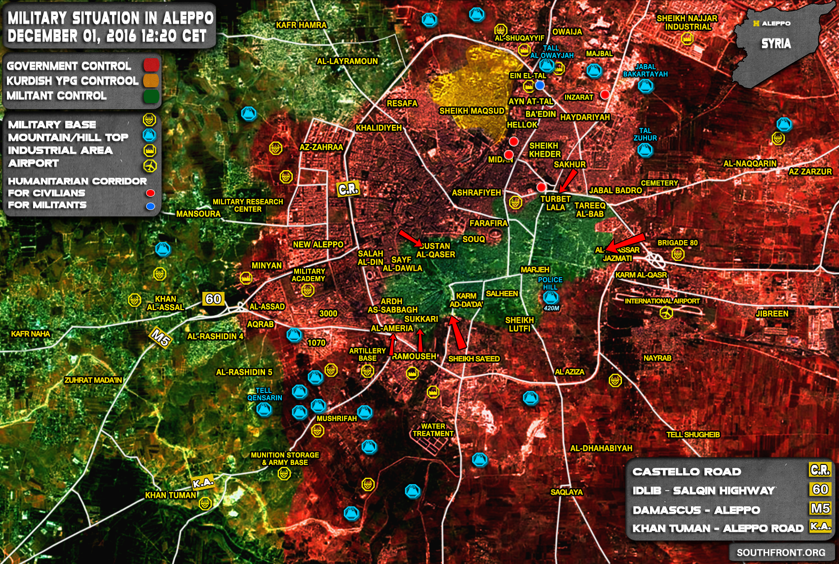 Overview of Military Situation in Aleppo City on December 1, 2016