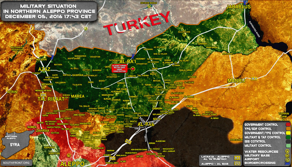 Syria Map Update: Military Stuation in Northern Part of Aleppo Province on December 5, 2016