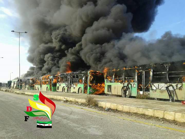 Syrian 'Rebels' Burn Buses En Route To Evacuate Sick & Injured Civilians From Govt-Held Villages In Idlib Province (Video, Photos)
