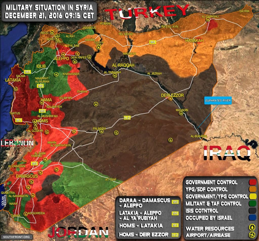 Military Situation In Syria On December 21, 2016 (Map Update)