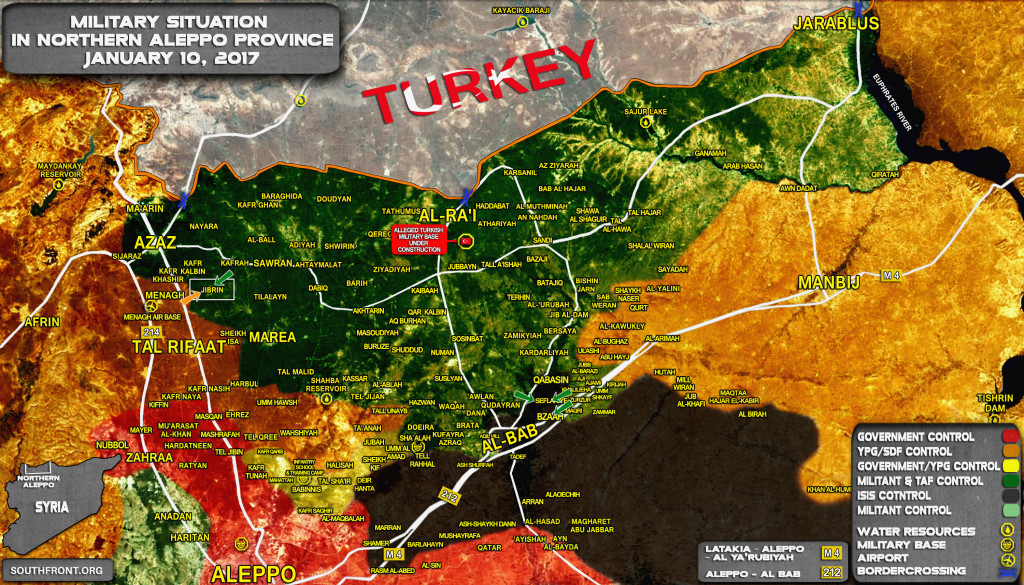 Military Situation In Northern Aleppo On January 10, 2017 (Syria Map Update)