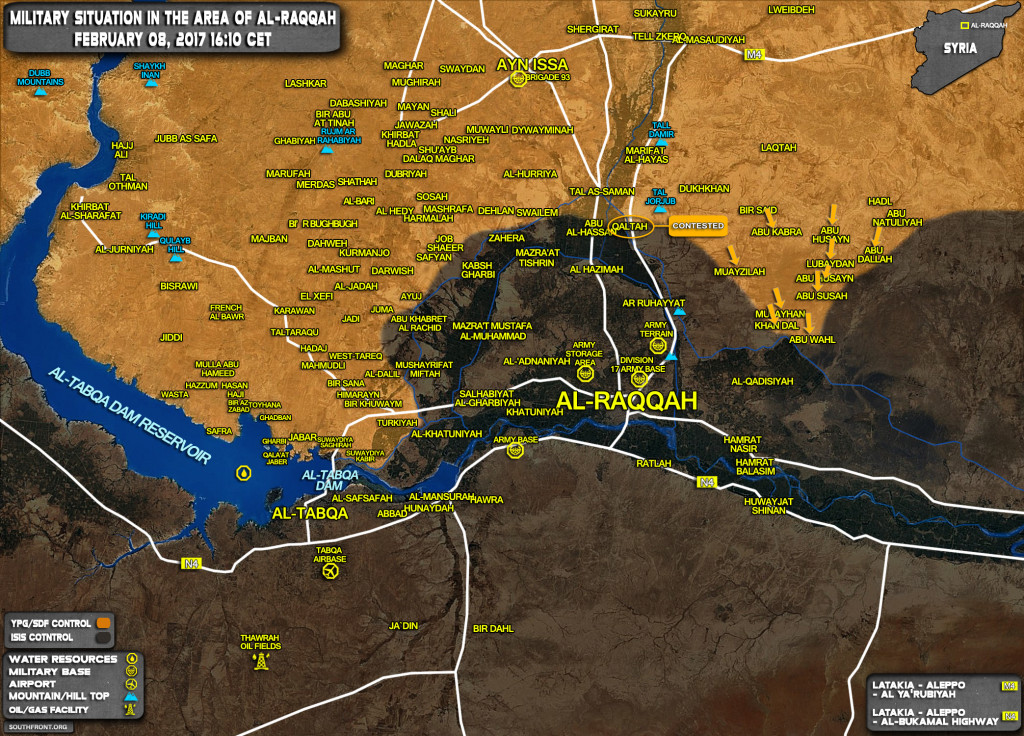 Military Situation In Area Of Al-Raqqah On February 8, 2017 (Syria Map Update)