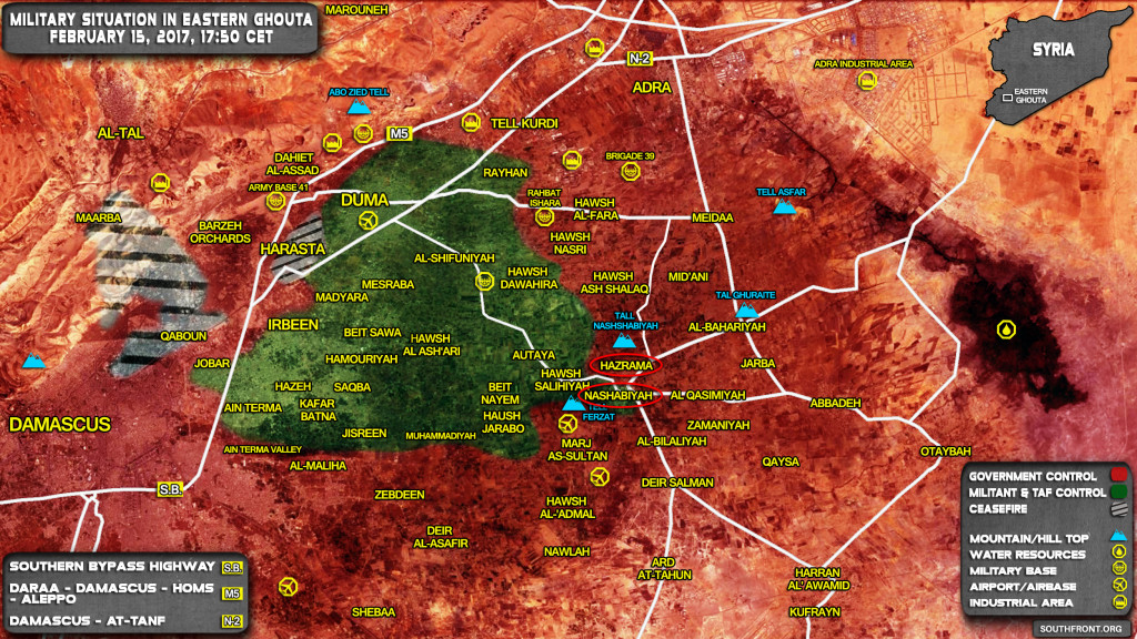 Military Situation In Eastern Ghouta On February 15, 2017 (Syria Map Update)