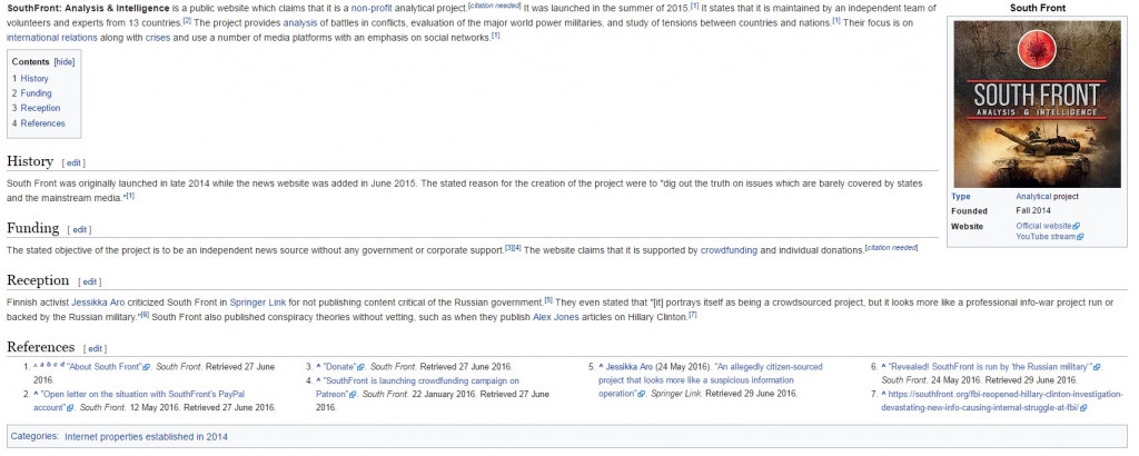 Attention: SouthFront Is Censored At Wikipedia.org