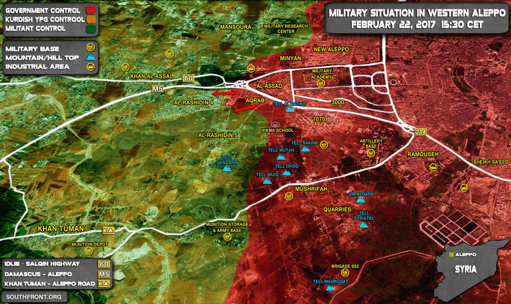 Intense Fighting In Rashidin 4 and Rashidin 5 Areas As Government Troops Advance West Of Aleppo (Map)