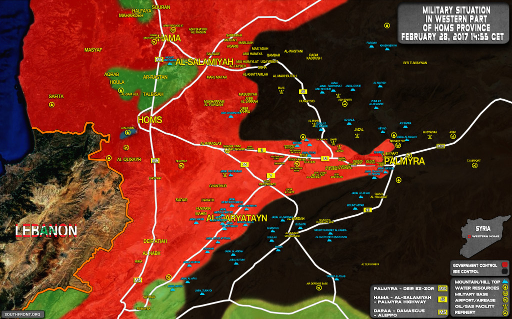 Military Situation In Area Of Palmyra On February 28, 2017 (Syria Map Update)