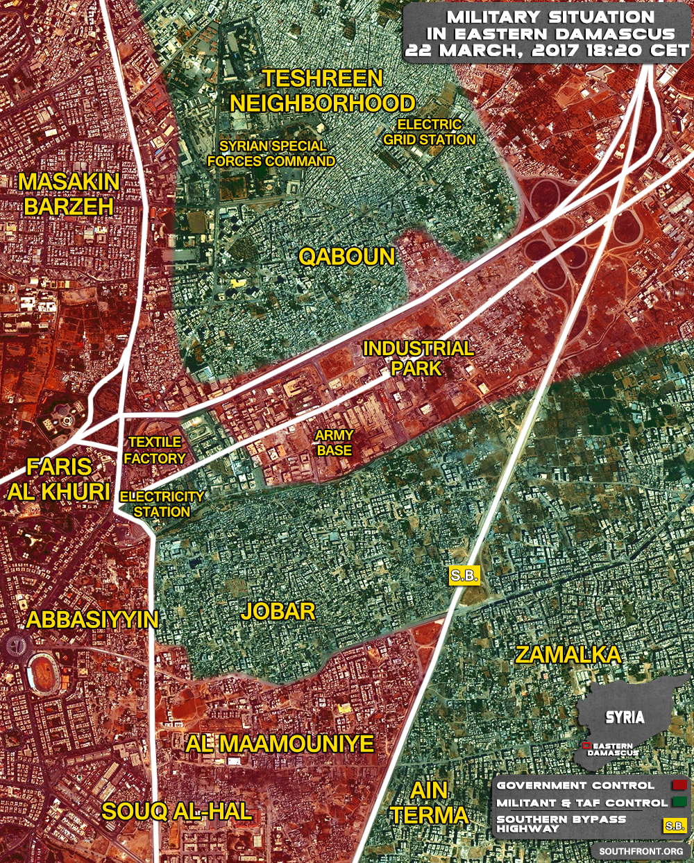 Military Situation In Qabun Industrial Area In Eastern Damascus On March 22, 2017 (Map Update)