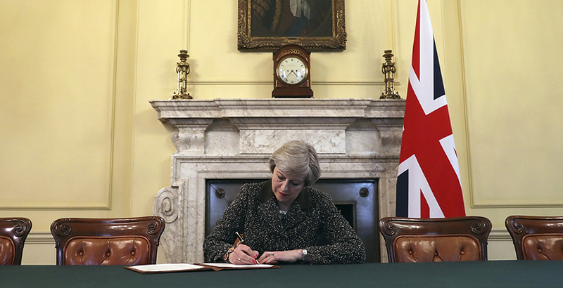 UK Prime Minister Signs Letter Notifying Brussels on Brexit's Launch