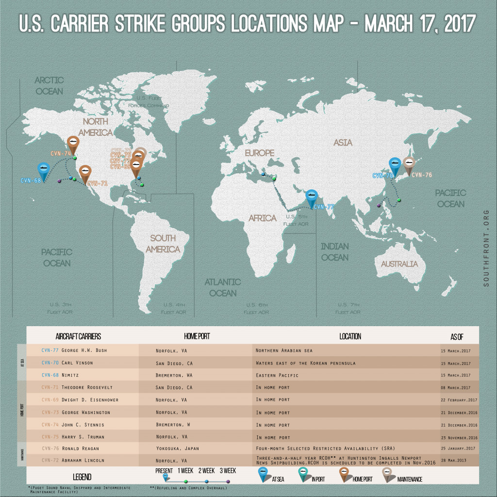 US Carrier Strike Groups Locations Map – March 17, 2017