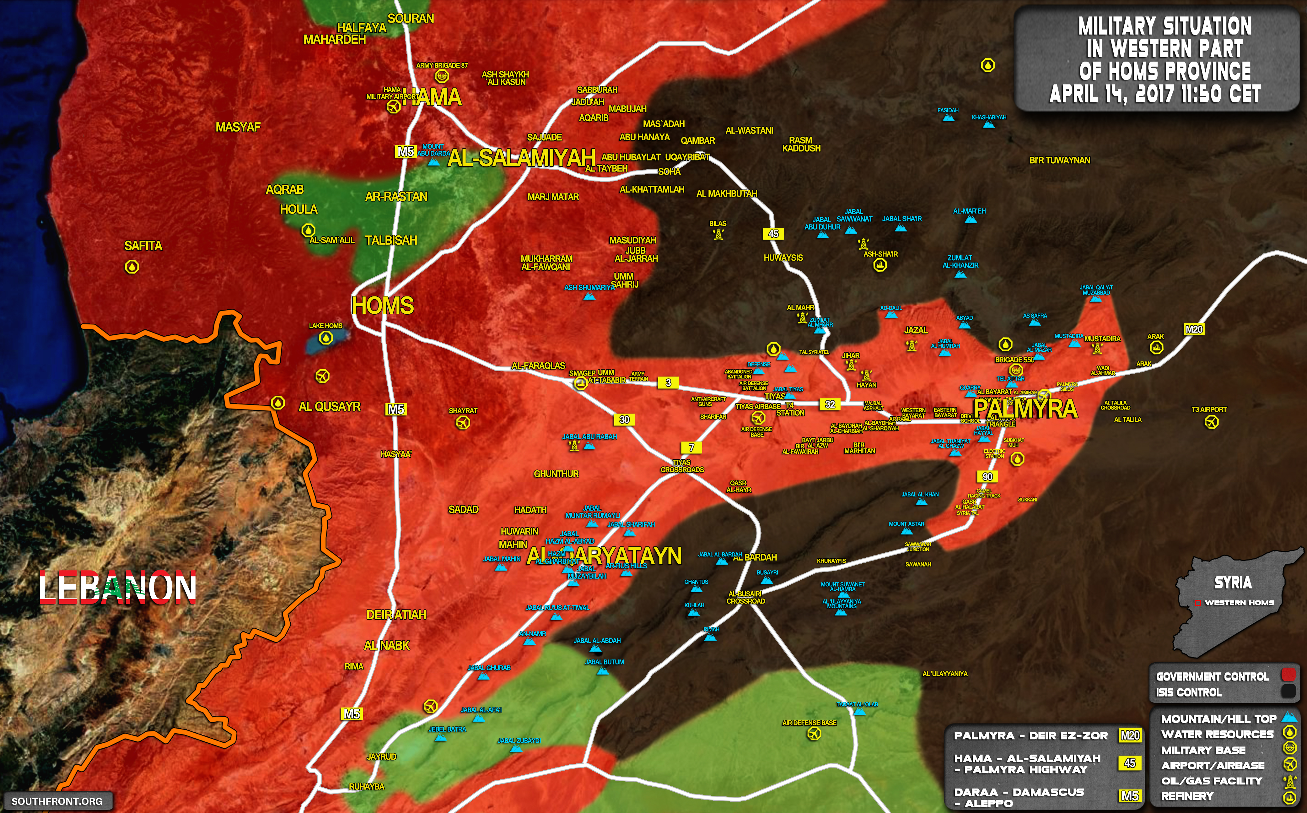 Military Situation In Area Of Palmyra On April 14, 2017 (Map Update)