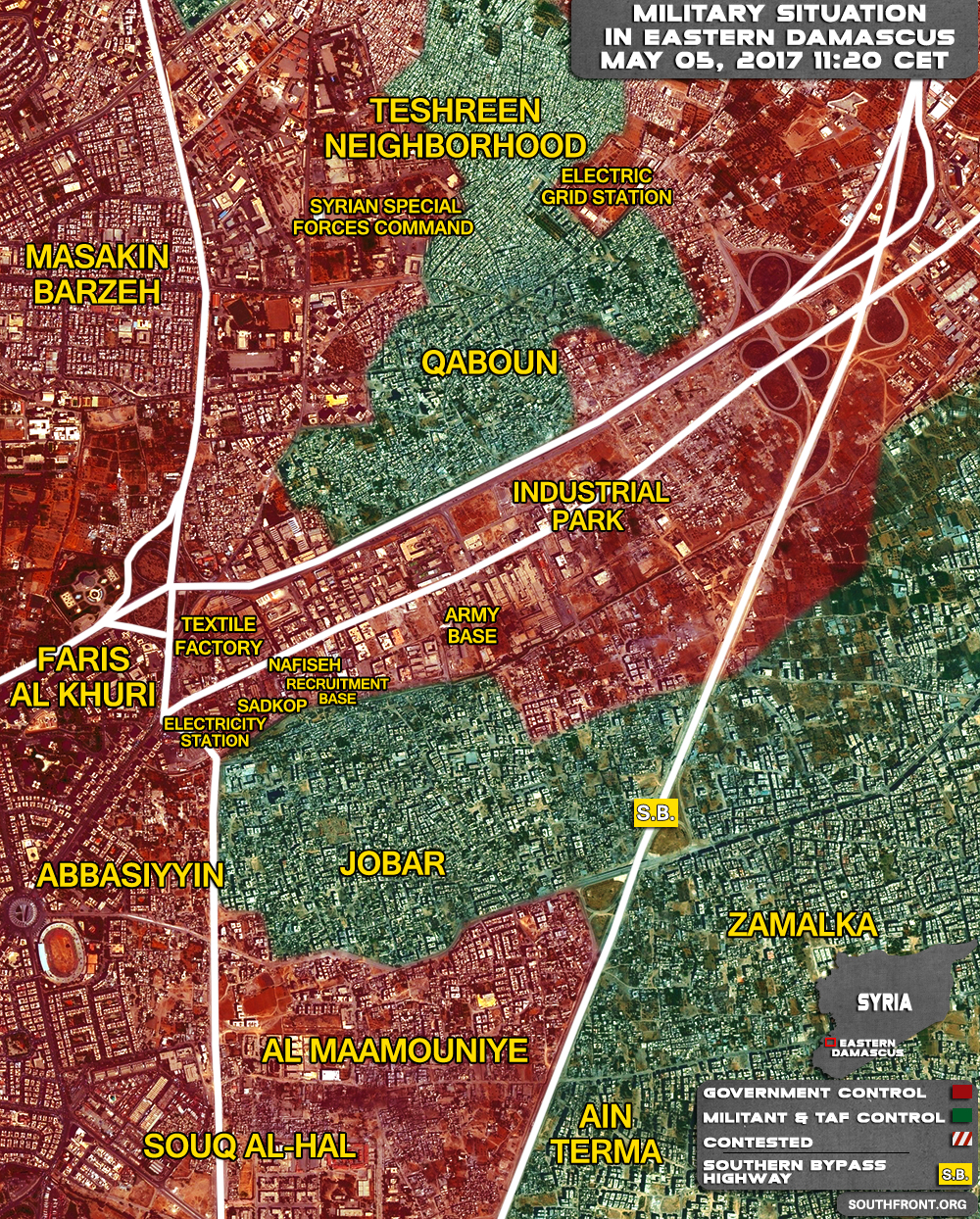Military Situation In Area Of Qaboun In Eastern Damascus On May 5, 2017 (Map Update)