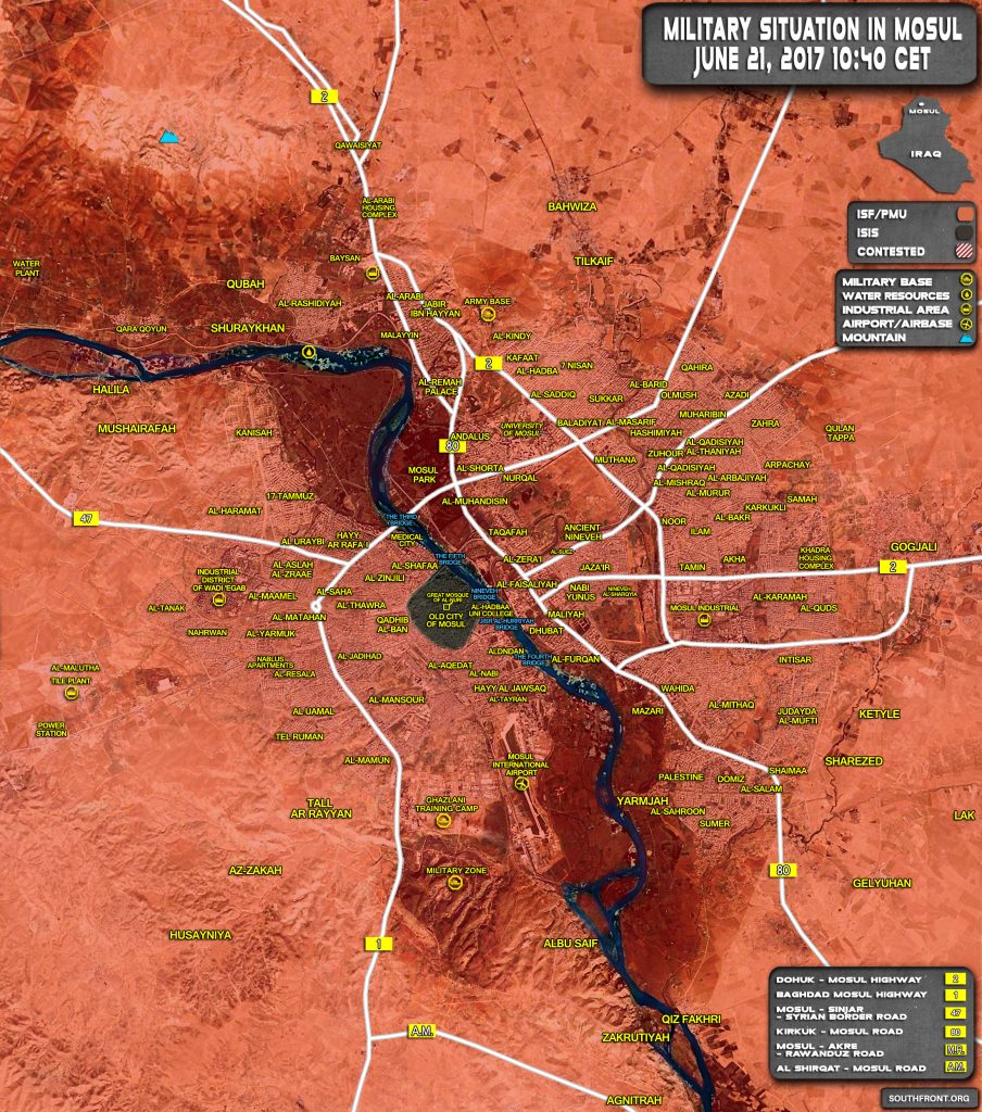 Military Situation In Iraqi City Of Mosul On June 21, 2017 (Map Update)
