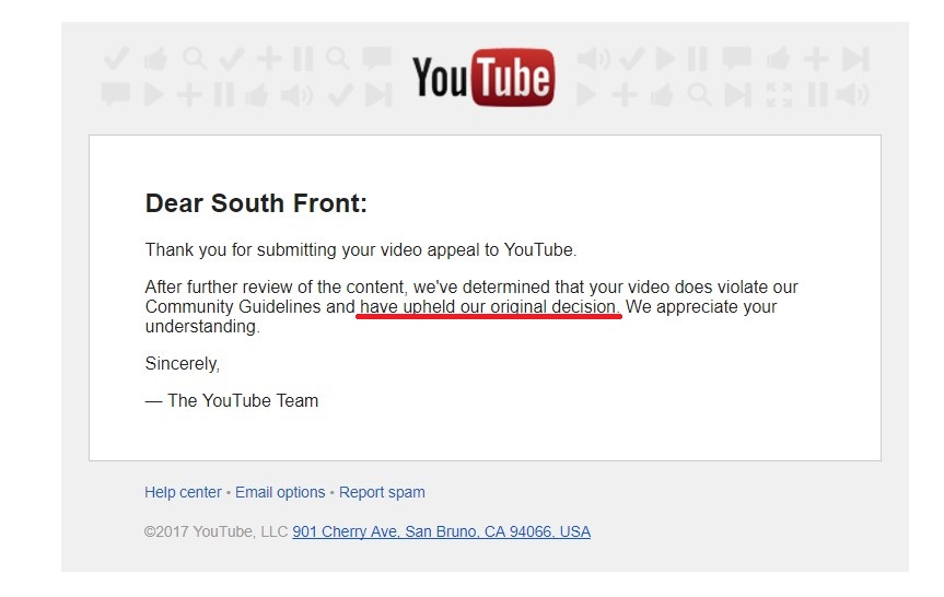 More Details And Explanations About Situation With SouthFront's YouTube Channel
