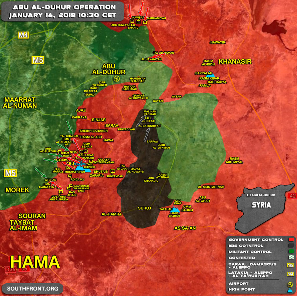 Military Situation In Abu Al-Duhur Area On January 16, 2018 (Syria Map Update)