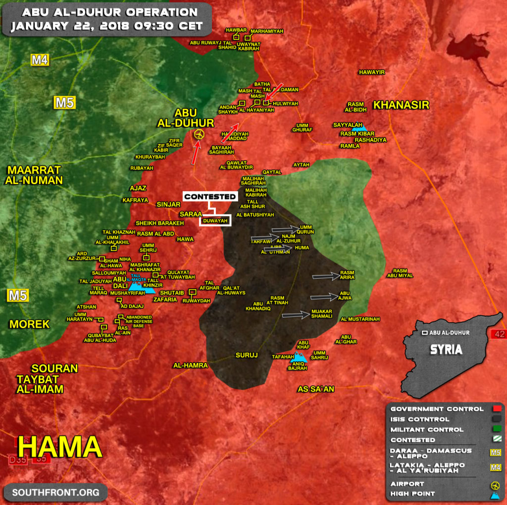 Military Situation In Syria's Abu al-Duhur Area On January 22, 2018 (Map Update)