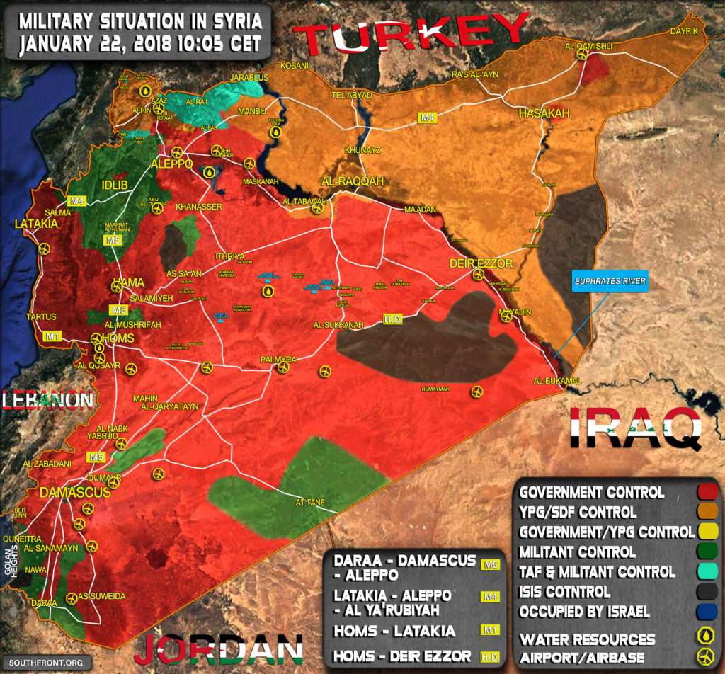 Military  Situation In Syrian On January 22, 2018 (Map Update)