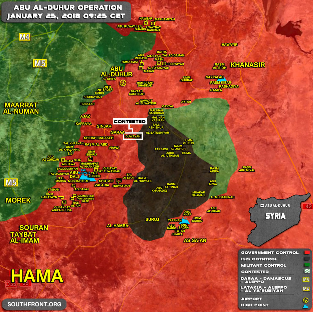 Military Situation In Syria's Abu al-Duhur Area On January 25, 2018 (Map Update)