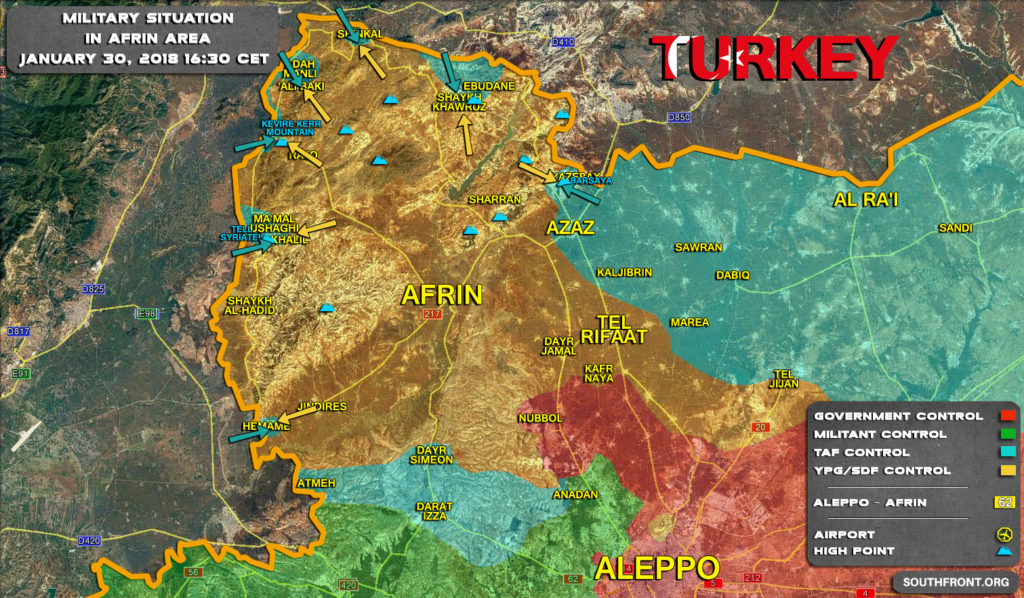 Military Situation In Syria's Afrin Area On January 30, 2018 (Map Update)