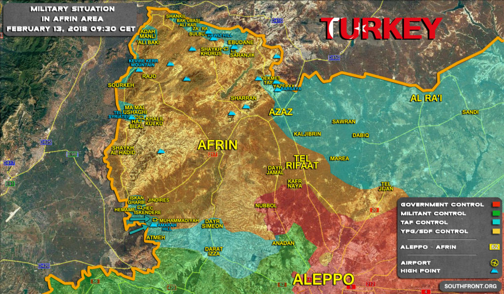 Military Situation In Afrin Area On February 13, 2018 (Syria Map)