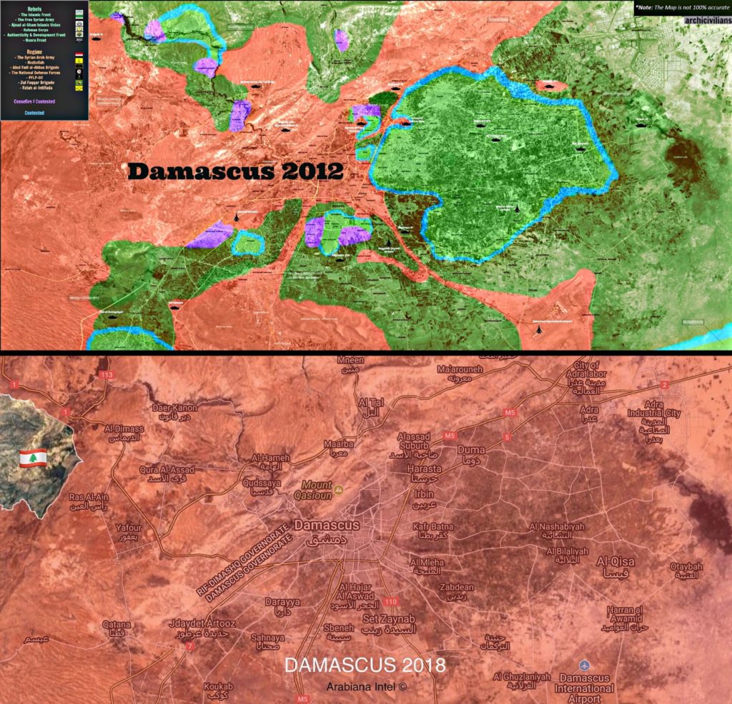 Map Comparison: Military Situation In Damascus Countryside In 2012 And 2018