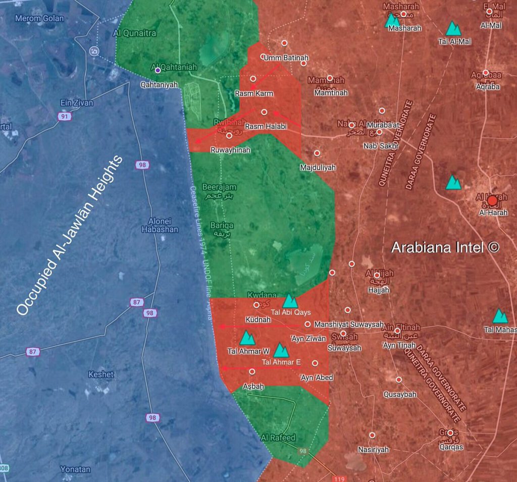 In Maps: Government Forces' Direct Control Of Villages And Towns East Of Golan Heights