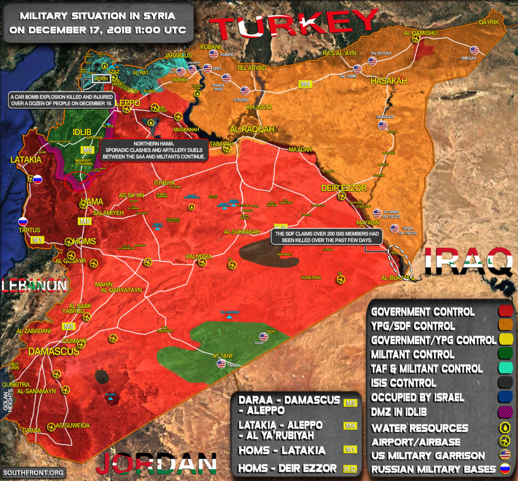 Military Situation In Syria On December 17, 2018 (Map Update)