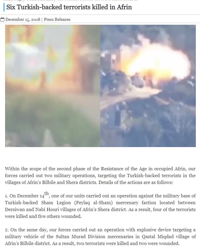 YPG Posts Old FSA Videos Pretending That They Show YPG Attacks On Turkey-led Forces In Syria's Afrin