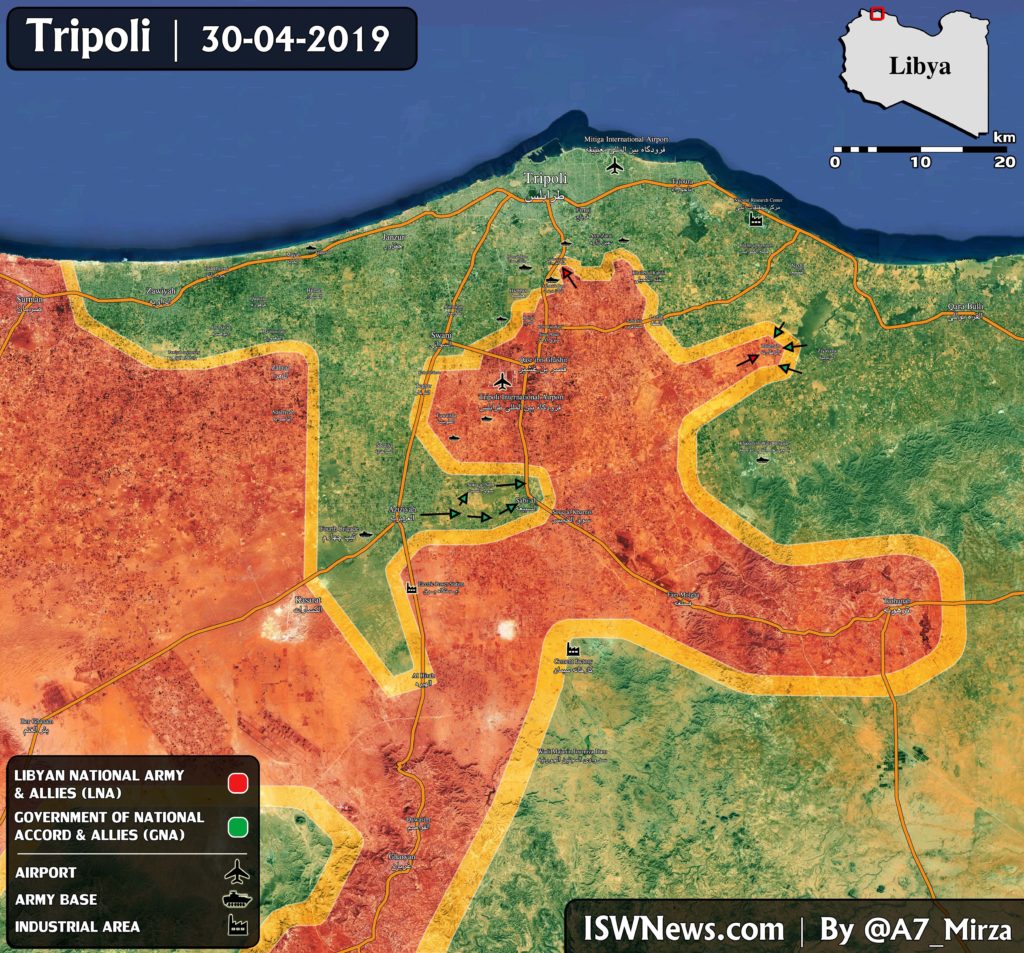 Map Update: Pro-GNA Forces Attack Liyan National Army Positions South Of Tripoli Airport