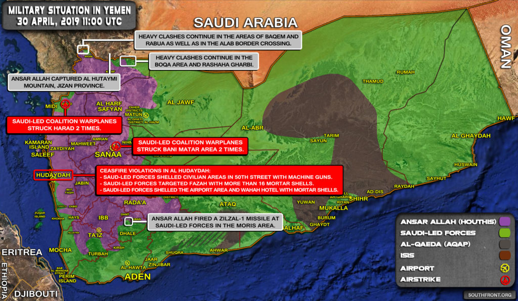 Military Situation In Yemen On April 30, 2019 (Map Update)