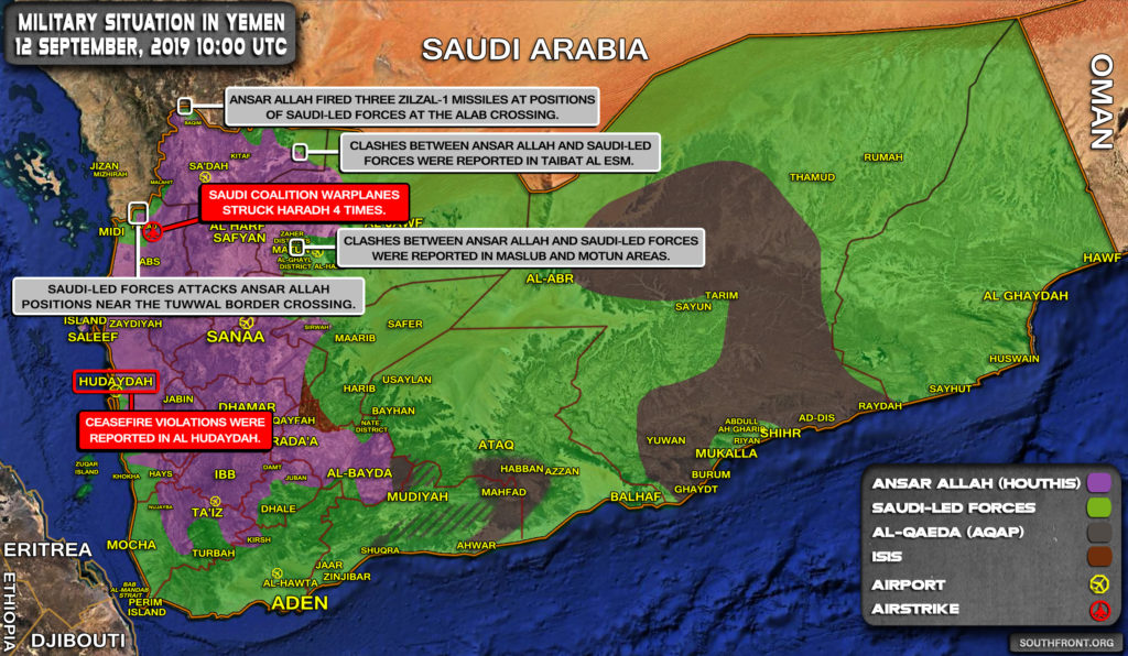 Military Situation In Yemen On September 12, 2019 (Map Update)