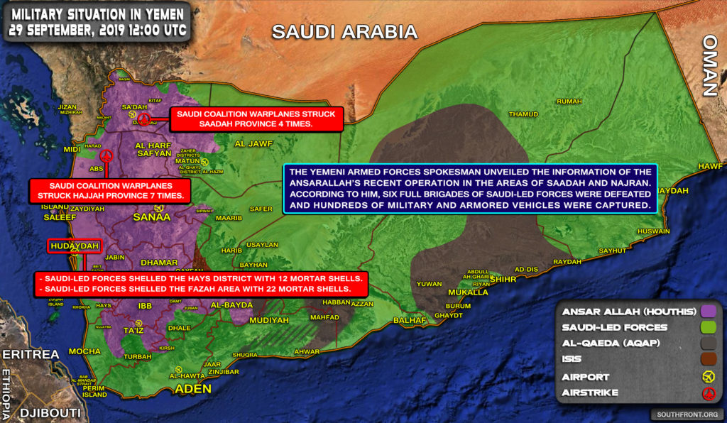 Military Situation In Yemen On September 29, 2019 (Map Update)