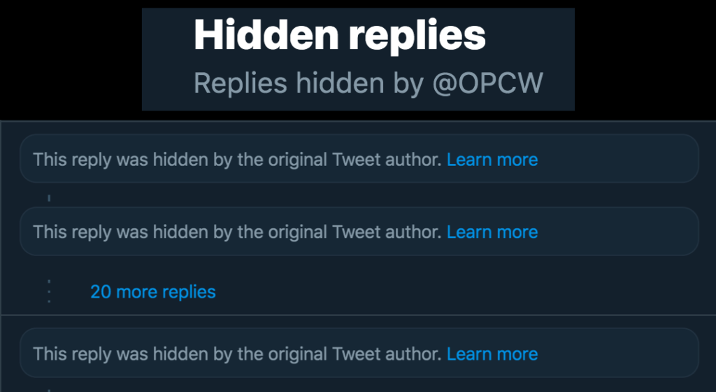 Scandal-Ridden OPCW Now Using Twitter’s “Hide Replies” Function