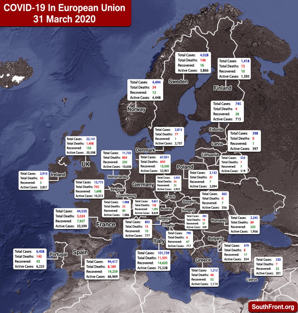 Map Update: COVID-19 Outbreak In European Union And United Kingdom As Of March 31, 2020